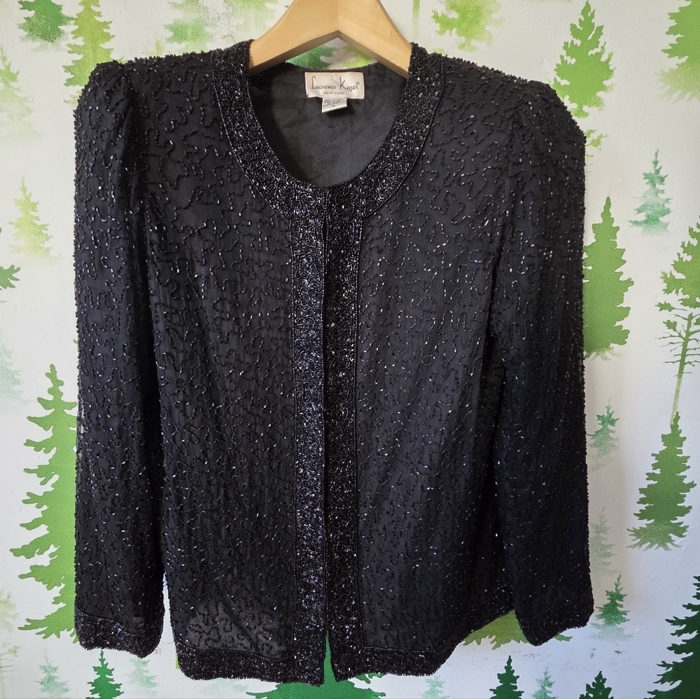 Vintage Laurence Kazar Black Silk Beaded Jacket